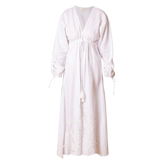 [et cetera] WOMAN Enchanted Deep V Front Long Sleeve Midi Dress - linen
