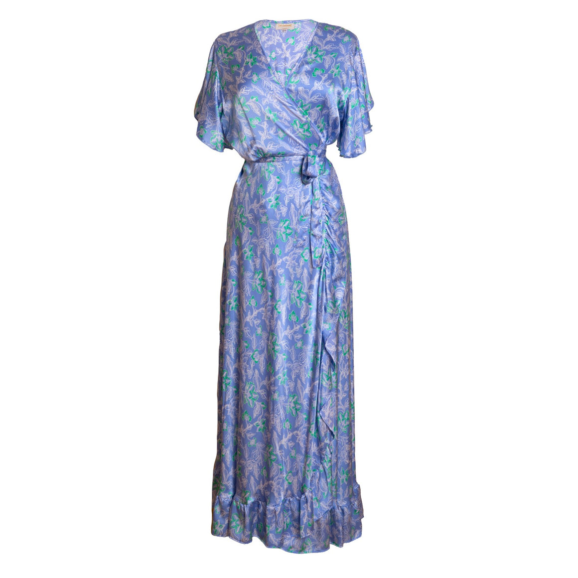 [et cetera] WOMAN Fanciful Short Sleeve Wrap Dress with Ruffle Hem – silk