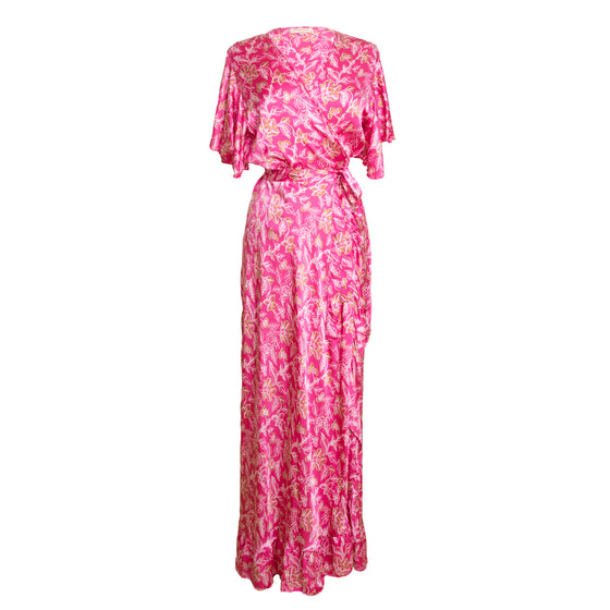 [et cetera] WOMAN Fanciful Short Sleeve Wrap Dress with Ruffle Hem – silk