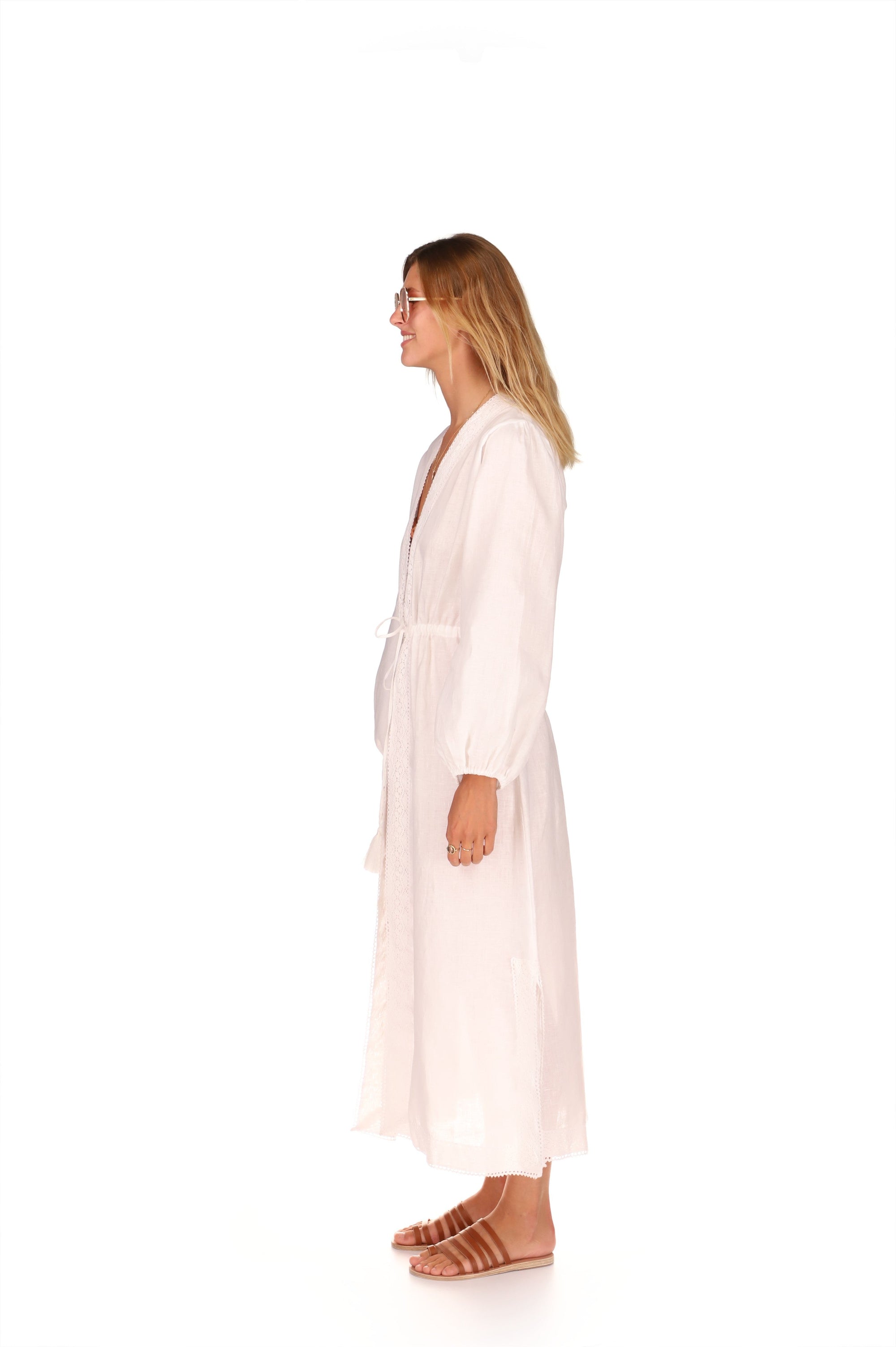 et cetera WOMAN calypso open front drawstring tie jacket with bishop sleeves