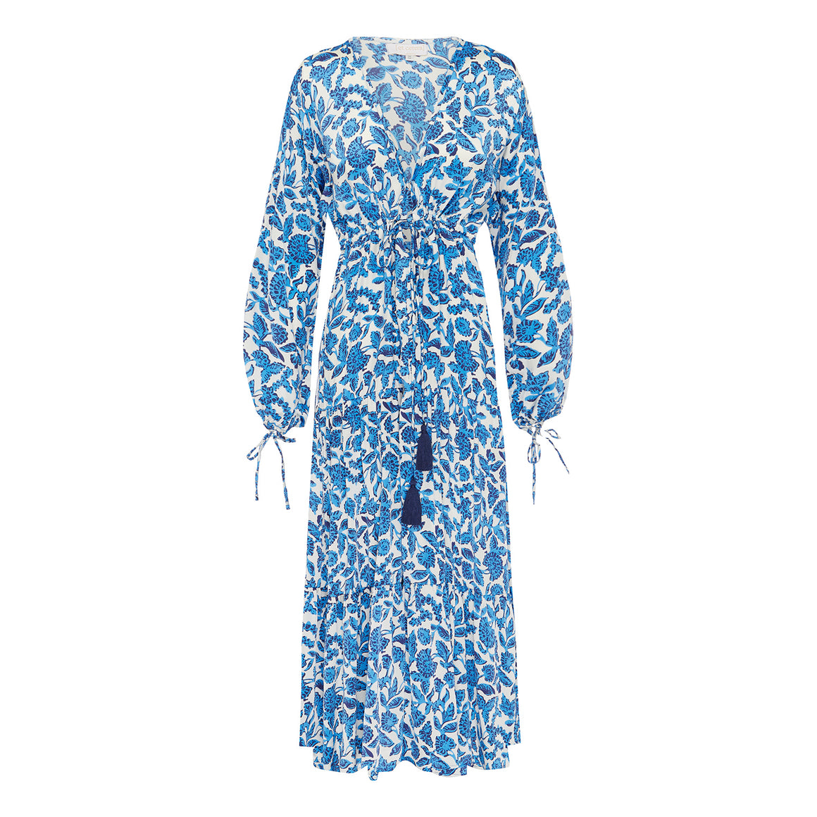 [et cetera] WOMAN Utopia Plunging V Midi Dress with Flounce Skirt - Silk